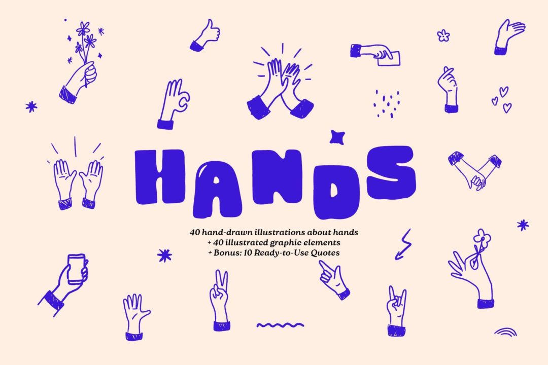 40款卡通创意手部手势LOGO标志符号设计AI矢量手绘素材合集 Hands Vector Illustration Set_img_3