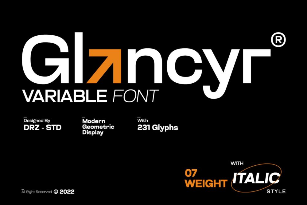 现代杂志海报徽标设计无衬线英文字体安装包 Glancyr Modern Geometric Font - —