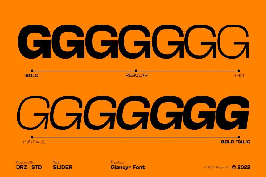 现代杂志海报徽标设计无衬线英文字体安装包 Glancyr Modern Geometric Font - —