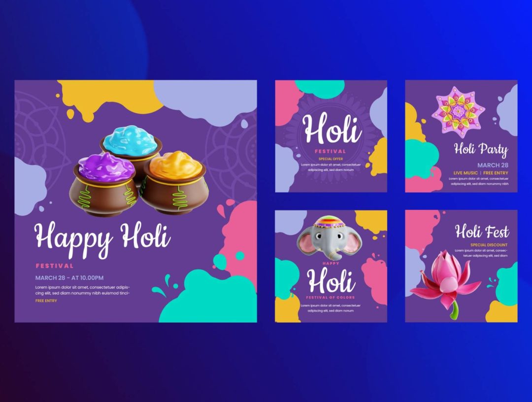 30款卡通创意印度洒红节主题3D插图图标Icons设计素材 Happy Holi 3D Icon Set_img_3