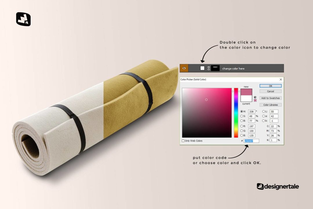 时尚逼真锻炼健身防震瑜伽垫设计展示效果图PSD样机模板 Rolled Up Yoga Mat Set Mockup_img_3