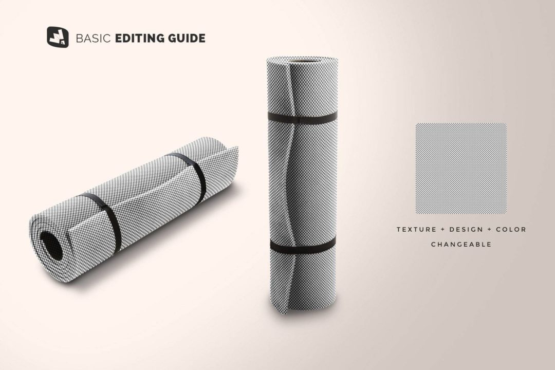 时尚逼真锻炼健身防震瑜伽垫设计展示效果图PSD样机模板 Rolled Up Yoga Mat Set Mockup_img_3