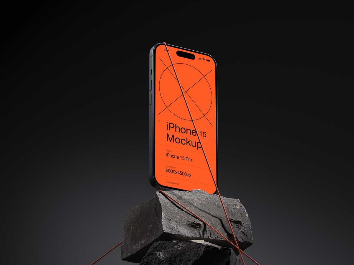 16款暗黑工业风苹果iPhone 15 Pro屏幕演示贴图效果图PSD样机模板 J-Mockups: iPhone 15 Pro_img_2