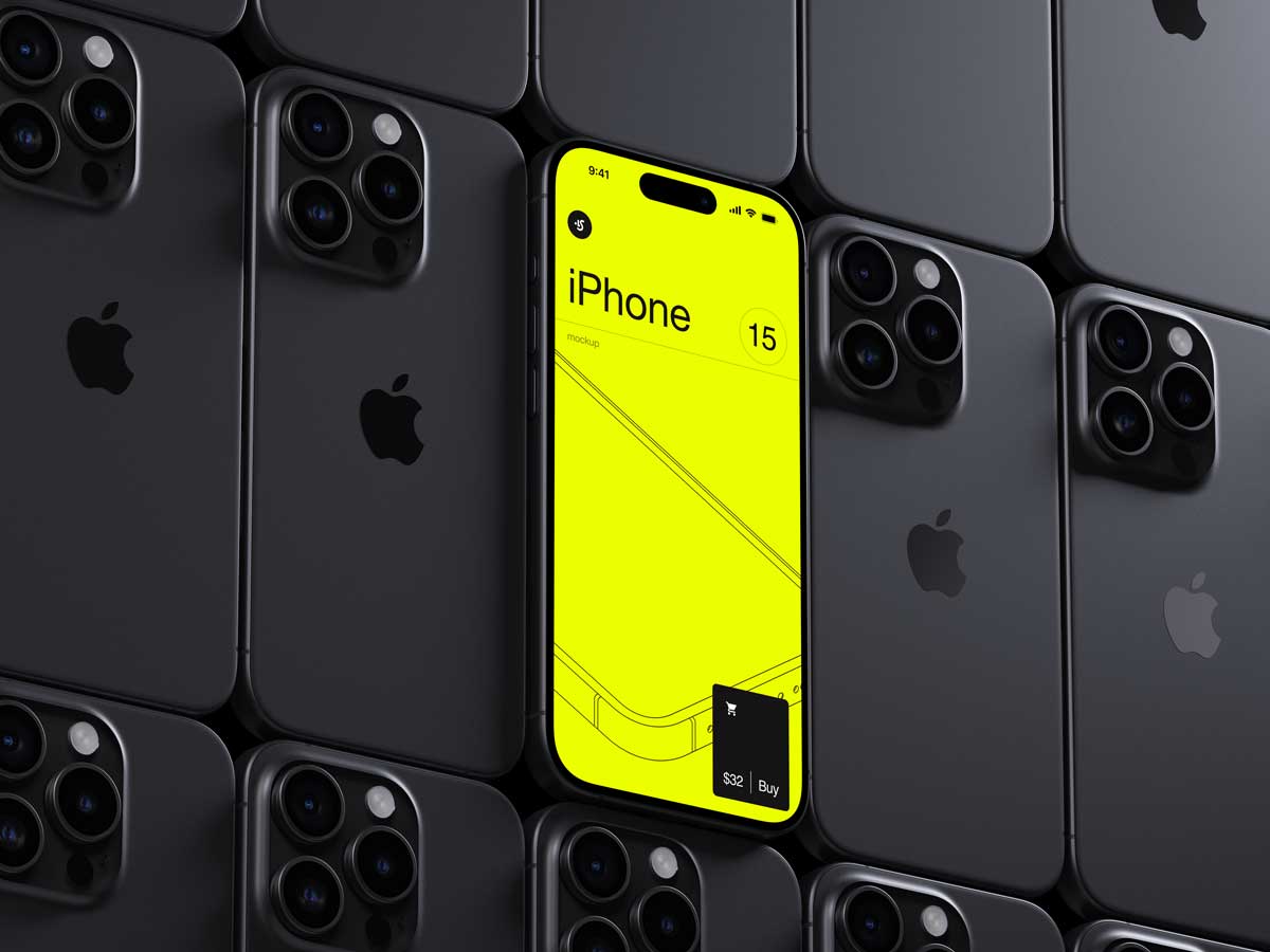 16款暗黑工业风苹果iPhone 15 Pro屏幕演示贴图效果图PSD样机模板 J-Mockups: iPhone 15 Pro_img_2