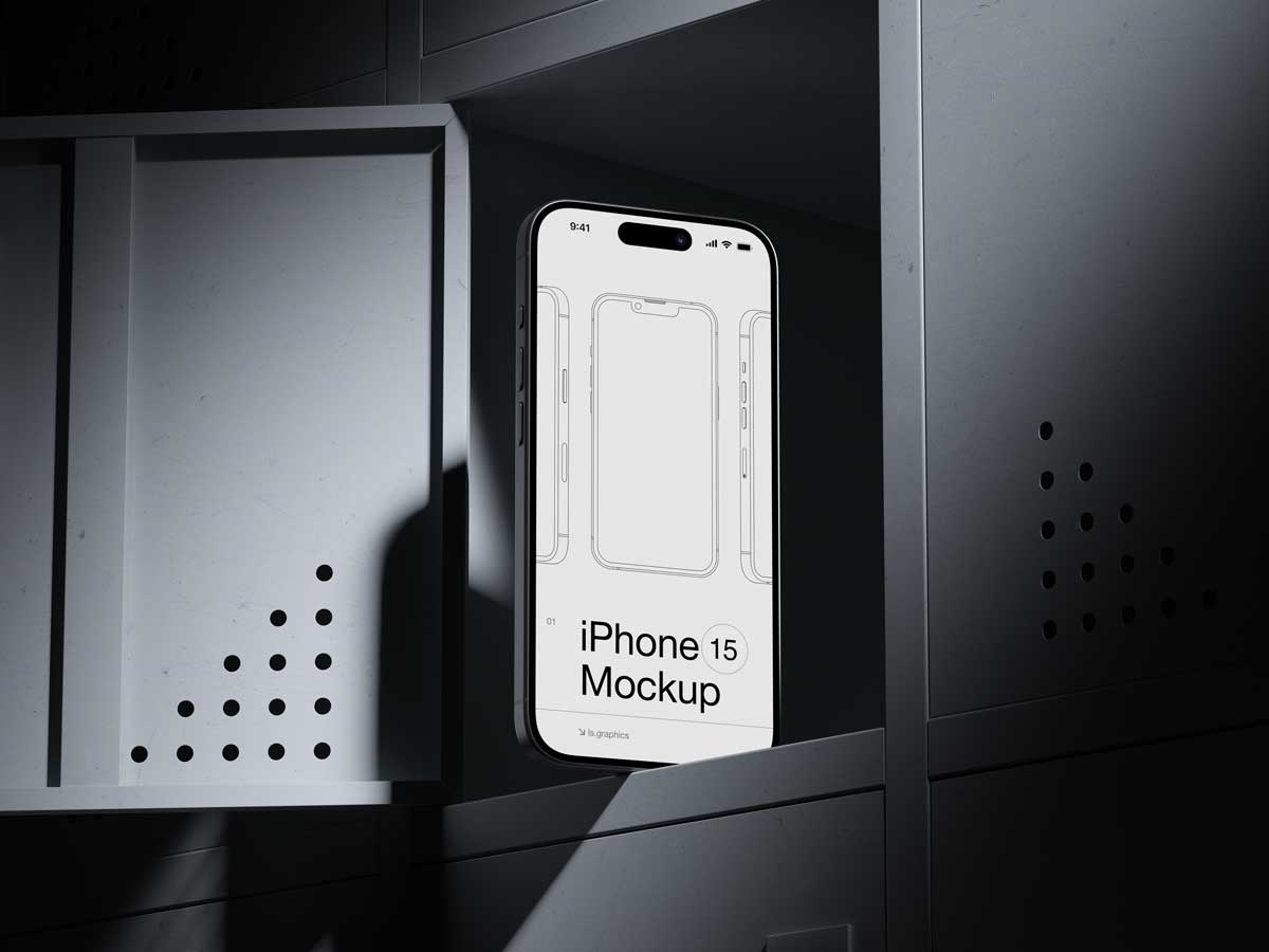 16款暗黑工业风苹果iPhone 15 Pro屏幕演示贴图效果图PSD样机模板 J-Mockups: iPhone 15 Pro_img_2