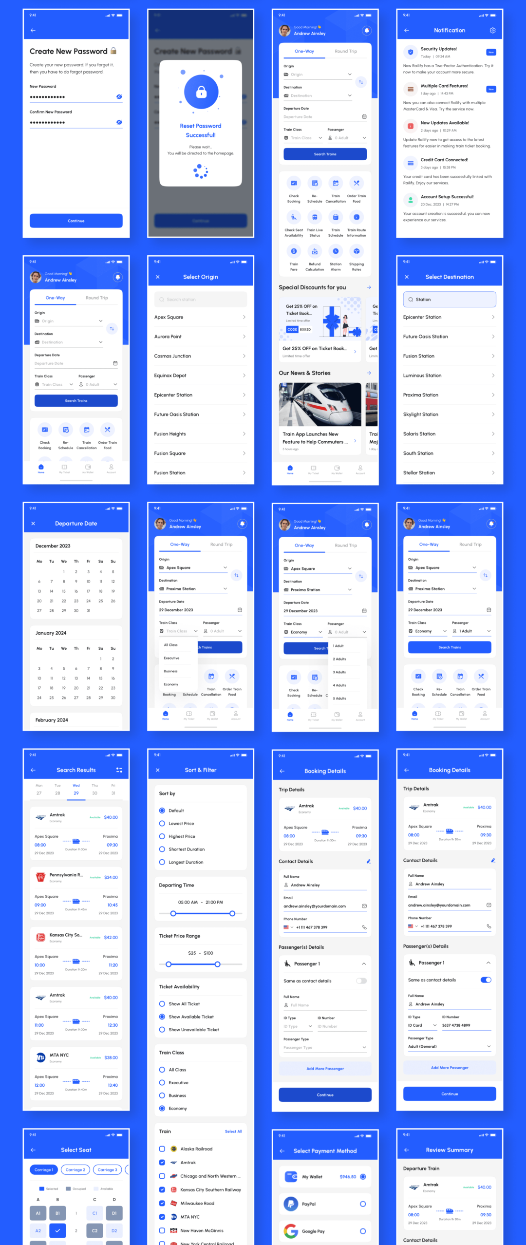 265+屏时尚火车票车票机票票务在线预定购买APP应用程序用户界面设计Figma模板套件 Railify - Train Booking App UI Kit_img_3