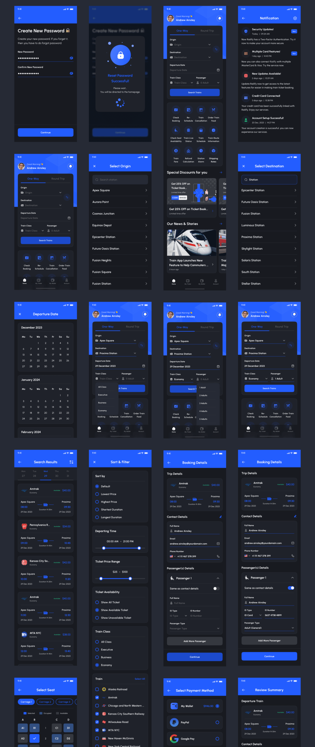 265+屏时尚火车票车票机票票务在线预定购买APP应用程序用户界面设计Figma模板套件 Railify - Train Booking App UI Kit_img_3