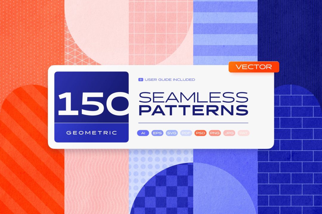 150款简约抽象艺术无缝隙拼接几何图案图形AI矢量设计素材 150 Geometric Seamless Patterns Set_img_3