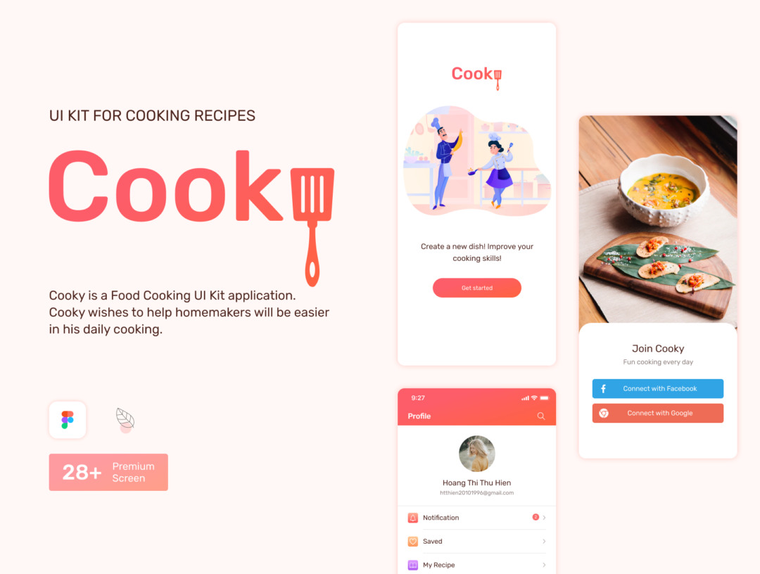 28屏时尚食物烹饪美食食谱应用程序APP用户界面设计Figma模板套件 Cooky - Blog Recipe Dish_img_3