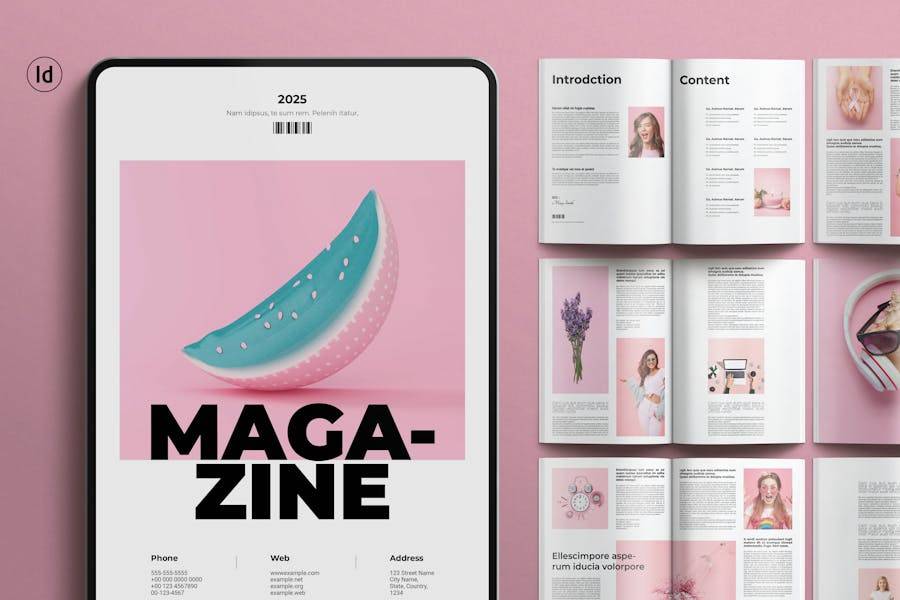 16页极简企业介绍作品集图文排版设计INDD画册模板源文件 Minimal Magazine Template - —