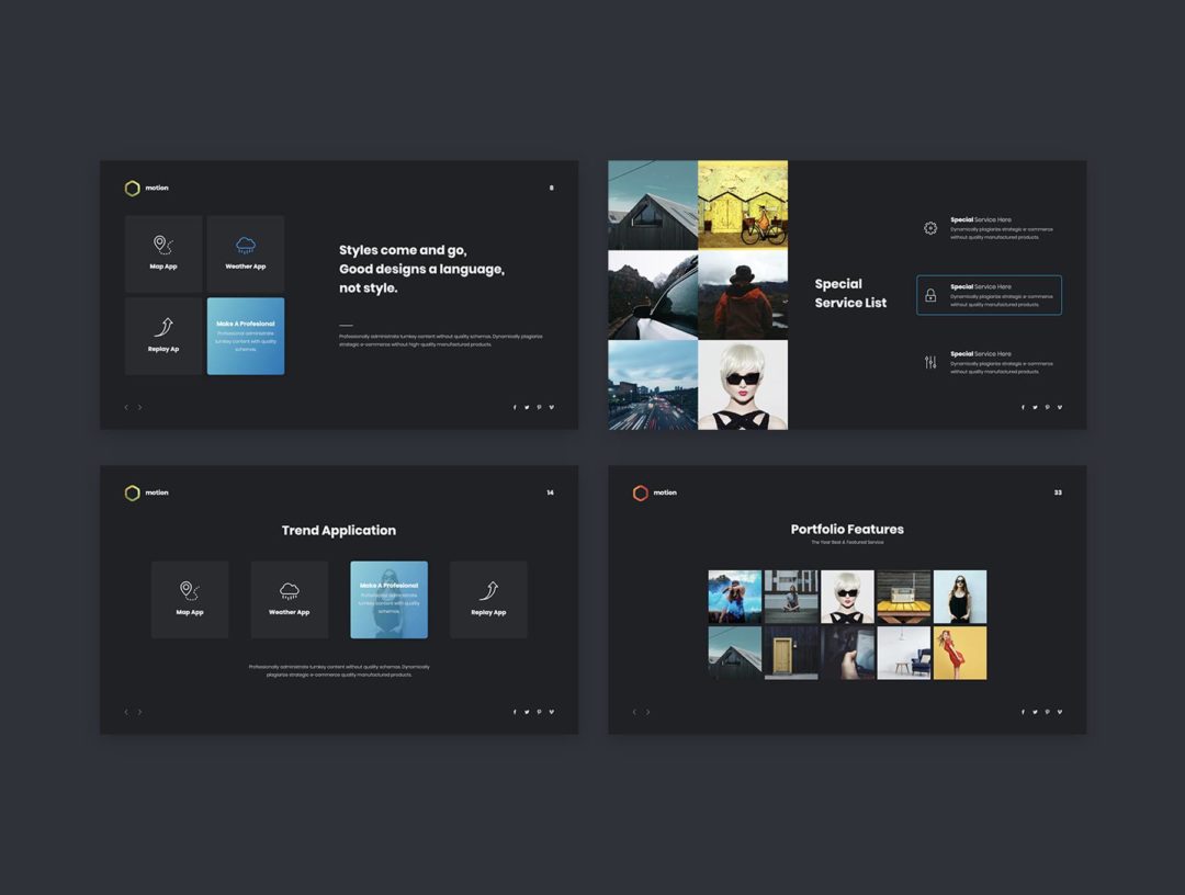 100+页创意暗黑风项目策划品牌营销图文排版设计Keynote&PPT模板素材 MOTION - Multipurpose & Creative Presentation Template_img_3