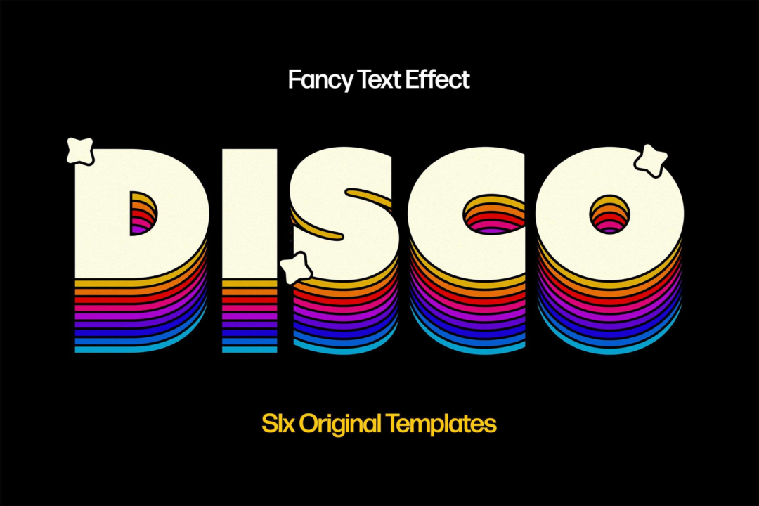 6款80年代复古3D立体虹彩海报标题LOGO设计PS文本样机素材模板 Fancy Text Effects_img_3