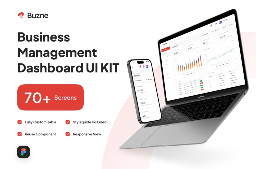 70+屏高质量项目进度业务管理仪表盘界面设计Figma模板套件 Buzne - Business Management Dashboard UI Kit_img_3