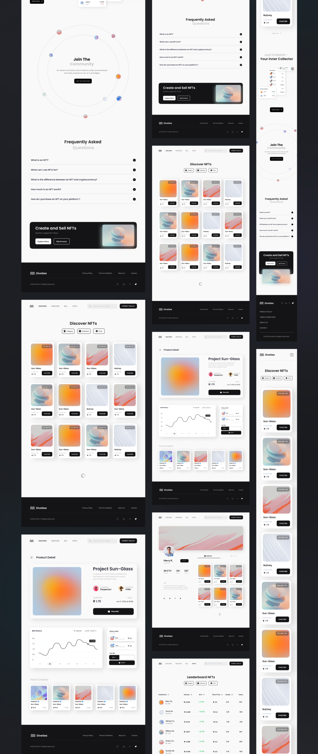 30+优质NFT虚拟物品交易平台登陆页面设计Figma模板套件 DiveSea - NFT Market Landing Page UI KIT_img_3