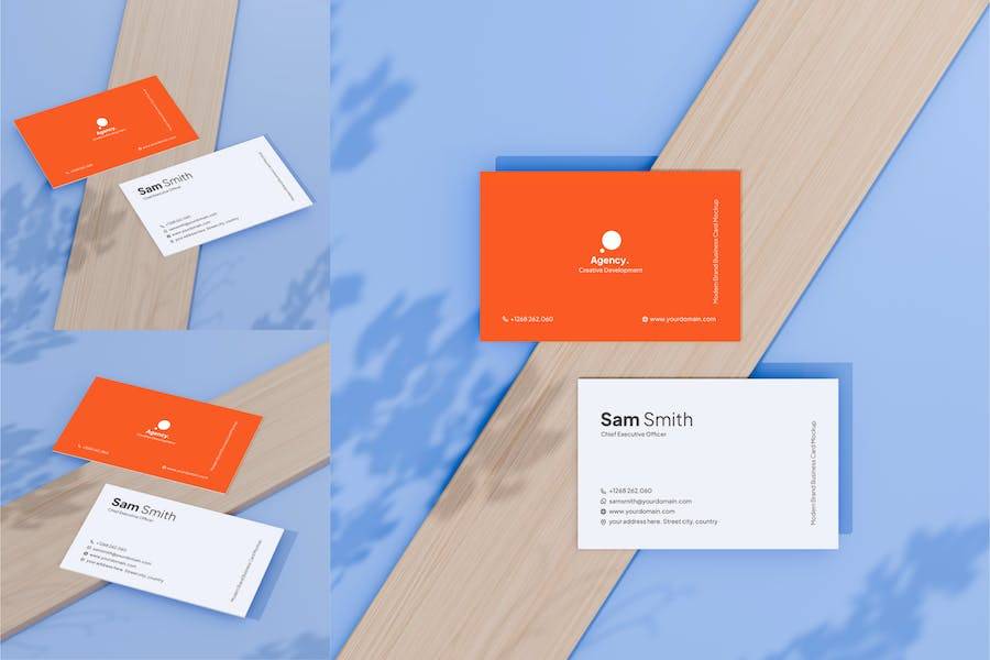 4款逼真个人商务名片卡片设计展示效果图PSD样机模板素材 Corporate Business Card Mockup_img_3