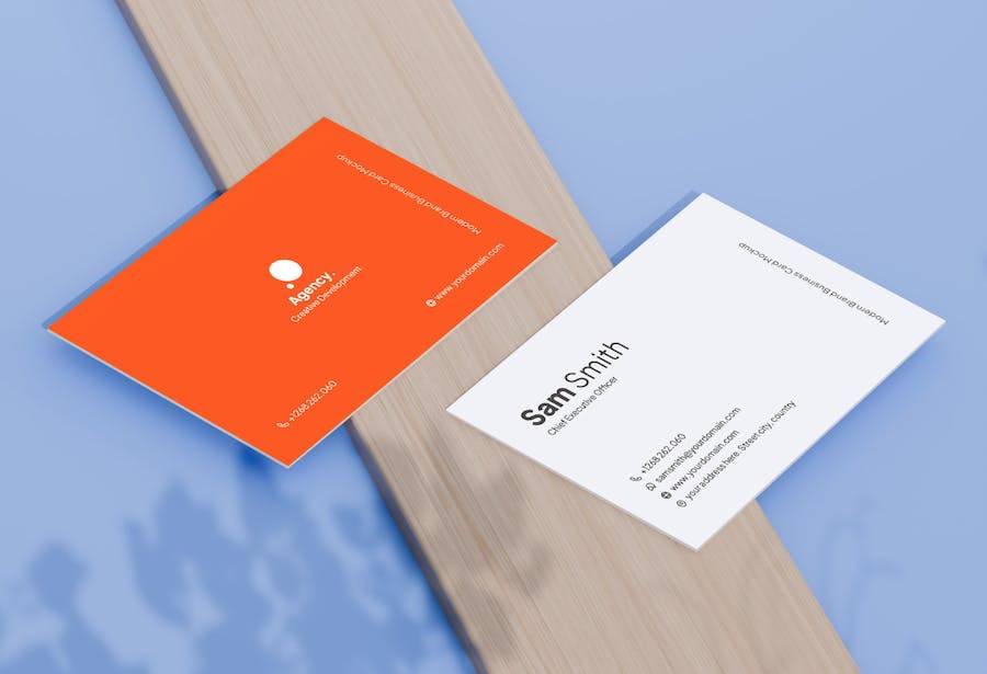 4款逼真个人商务名片卡片设计展示效果图PSD样机模板素材 Corporate Business Card Mockup_img_3