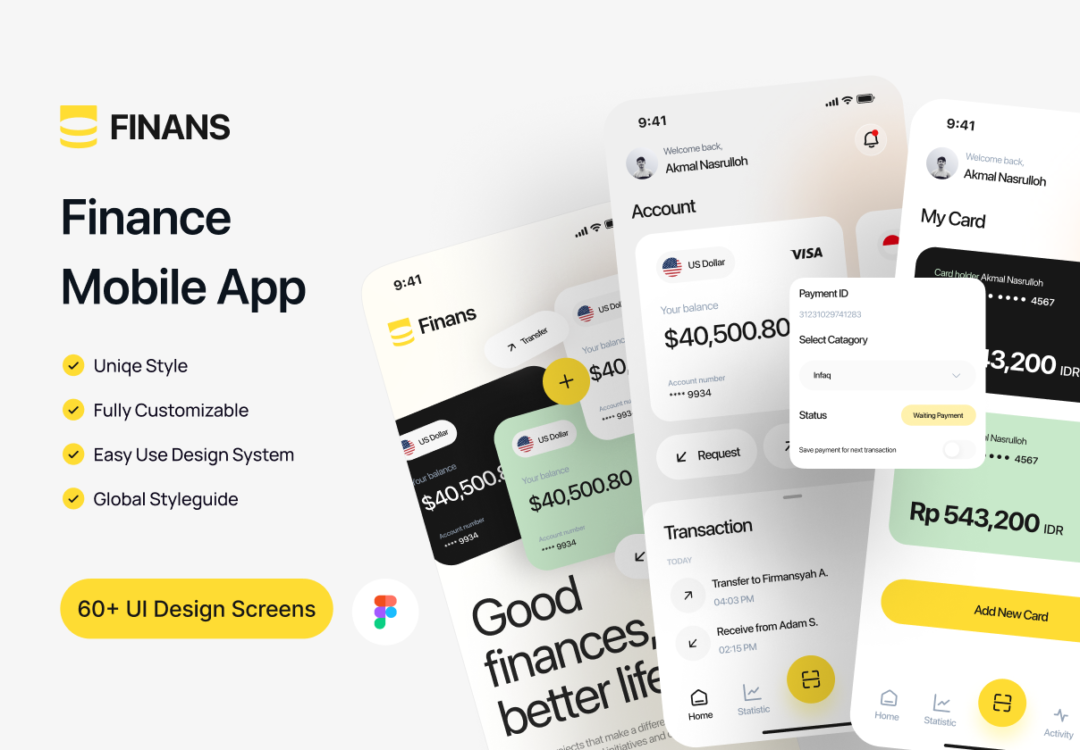 60+屏金融科技财务管理银行理财软件APP界面设计Figma模板 Finans - Finance Mobile App_img_3