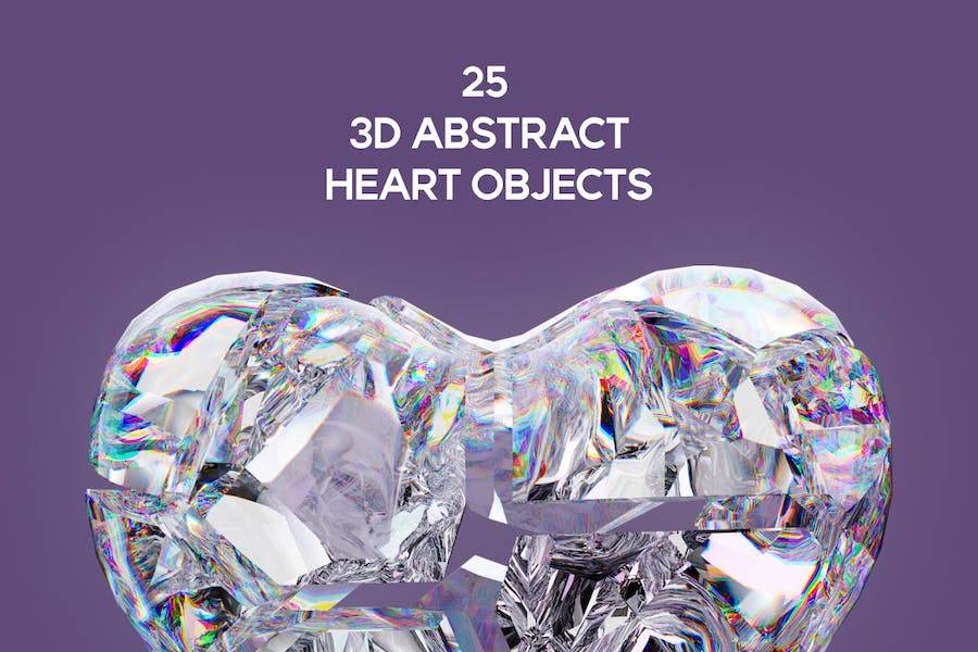 25款浪漫情人节爱情3D心形图标抽象艺术PNG免抠图设计素材 3D Abstract Heart Objects_img_3