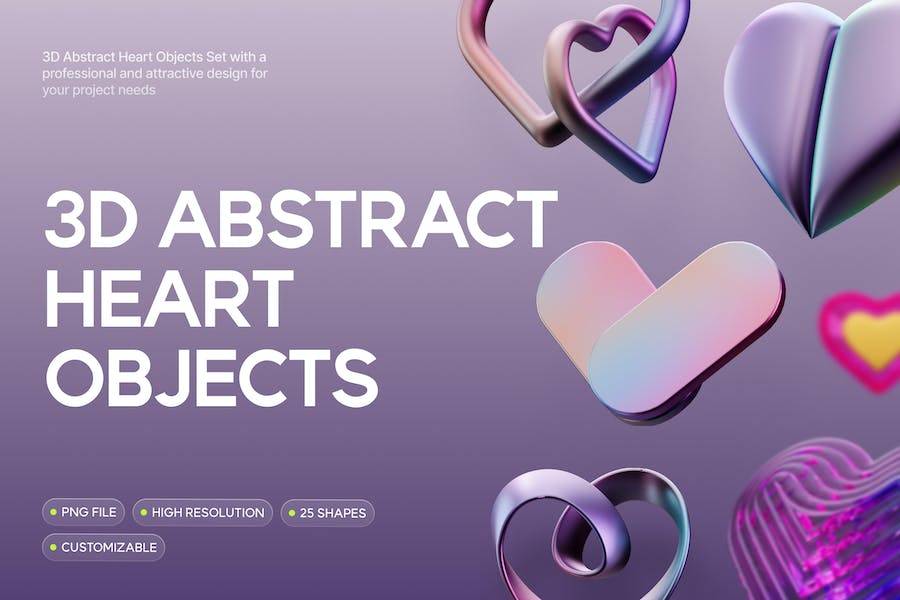 25款浪漫情人节爱情3D心形图标抽象艺术PNG免抠图设计素材 3D Abstract Heart Objects_img_3