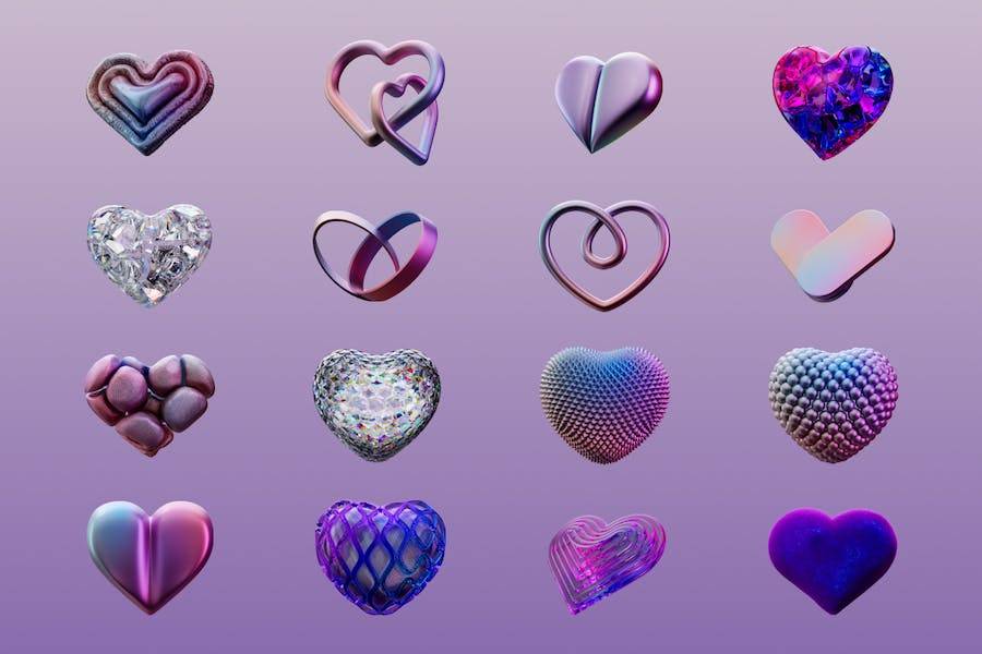 25款浪漫情人节爱情3D心形图标抽象艺术PNG免抠图设计素材 3D Abstract Heart Objects_img_3