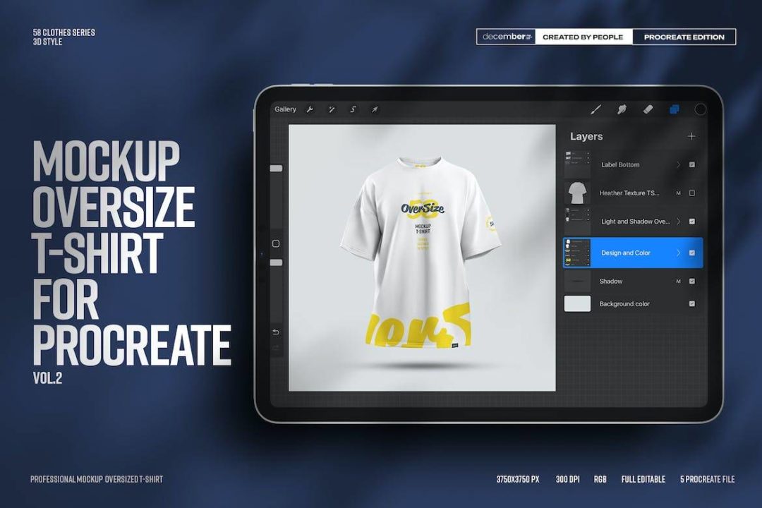 5款时尚超大T恤半袖上衣设计展示效果图样机Procreate模板素材 5 Mockups Oversize T-shirt for Procreate vol.2_img_3