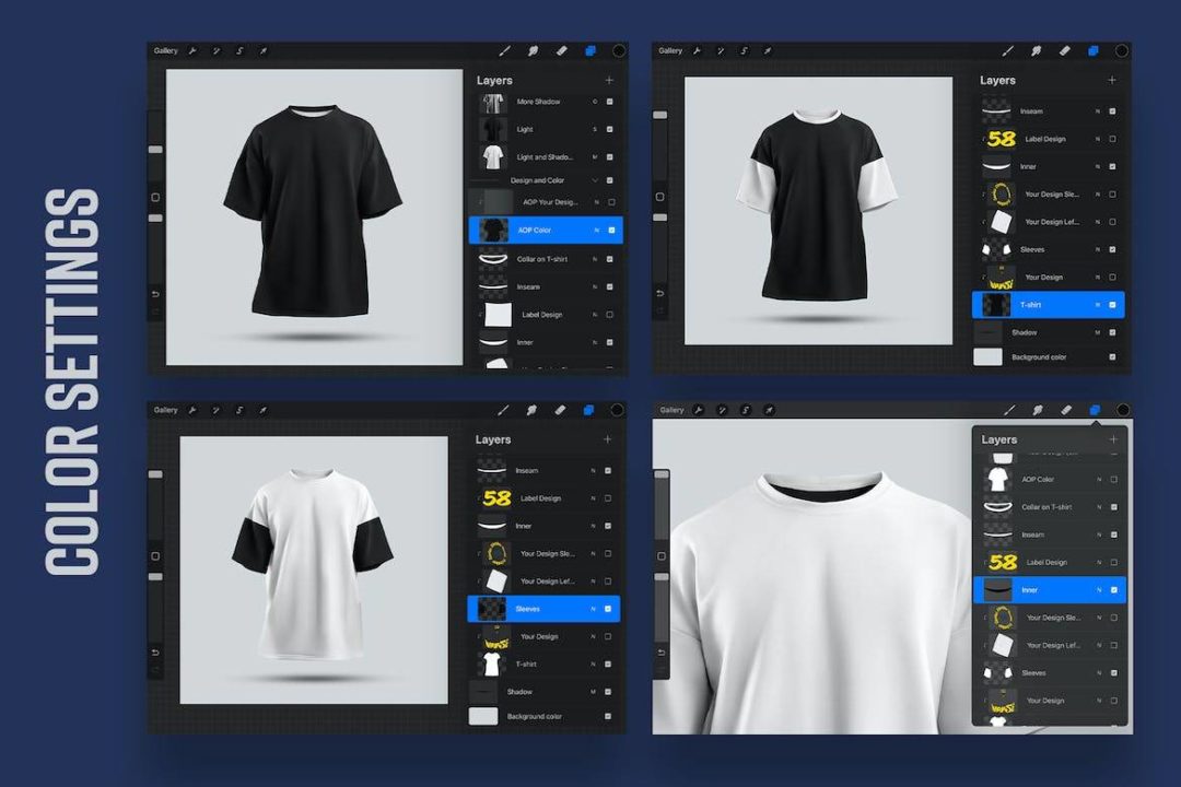 5款时尚超大T恤半袖上衣设计展示效果图样机Procreate模板素材 5 Mockups Oversize T-shirt for Procreate vol.2_img_3