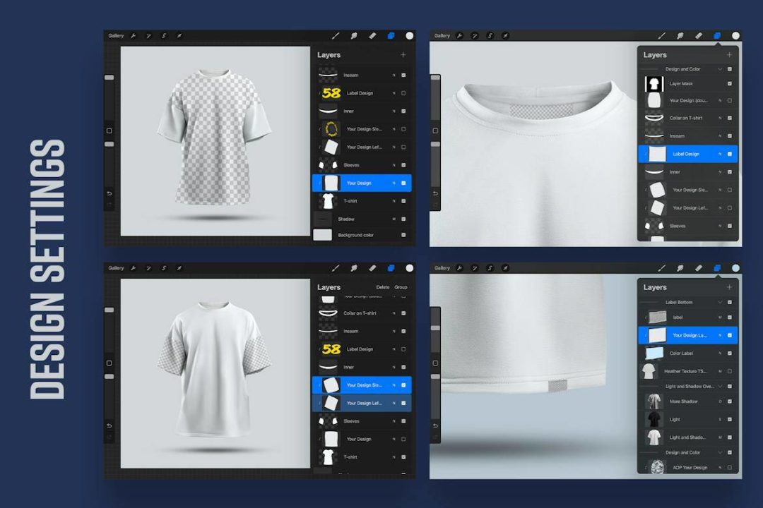 5款时尚超大T恤半袖上衣设计展示效果图样机Procreate模板素材 5 Mockups Oversize T-shirt for Procreate vol.2_img_3