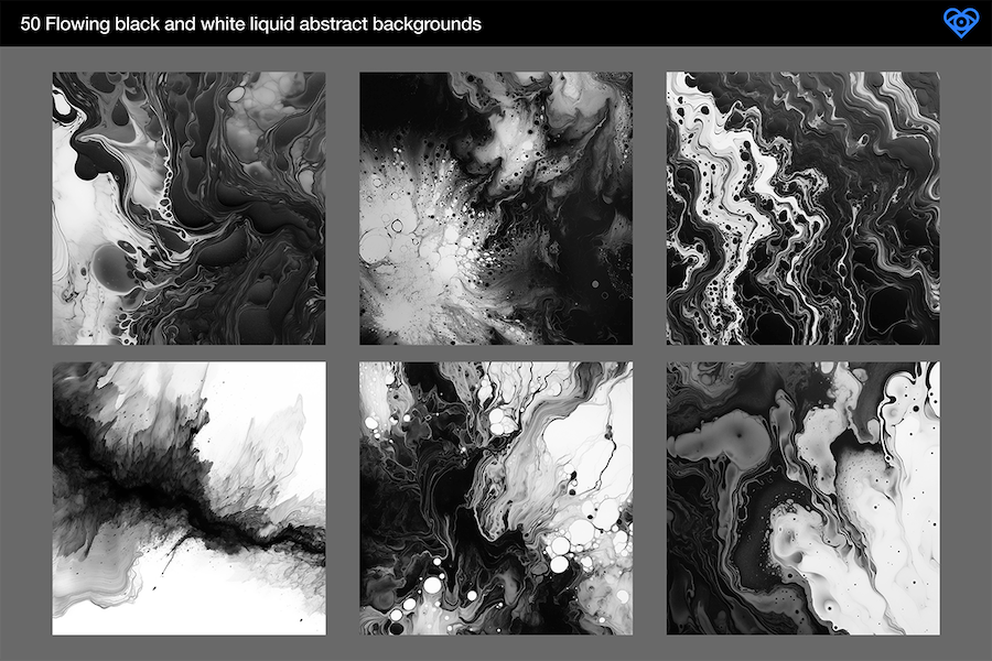 50款高清水墨颜料油漆液体抽象艺术背景图片设计素材 50 Black & White Flow Textures_img_3