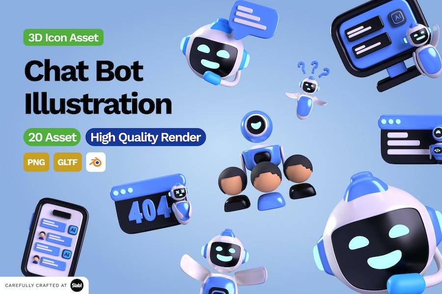 20款卡通可爱未来科技AI人工智能聊天机器人图标3D插图设计素材 3D Chat Bot Illustration_img_3