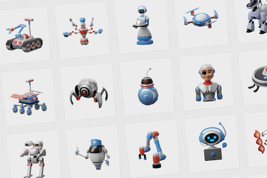 30款未来智能蒸汽朋克机器人3D图标Icons设计素材 3D Robot Icons_img_3