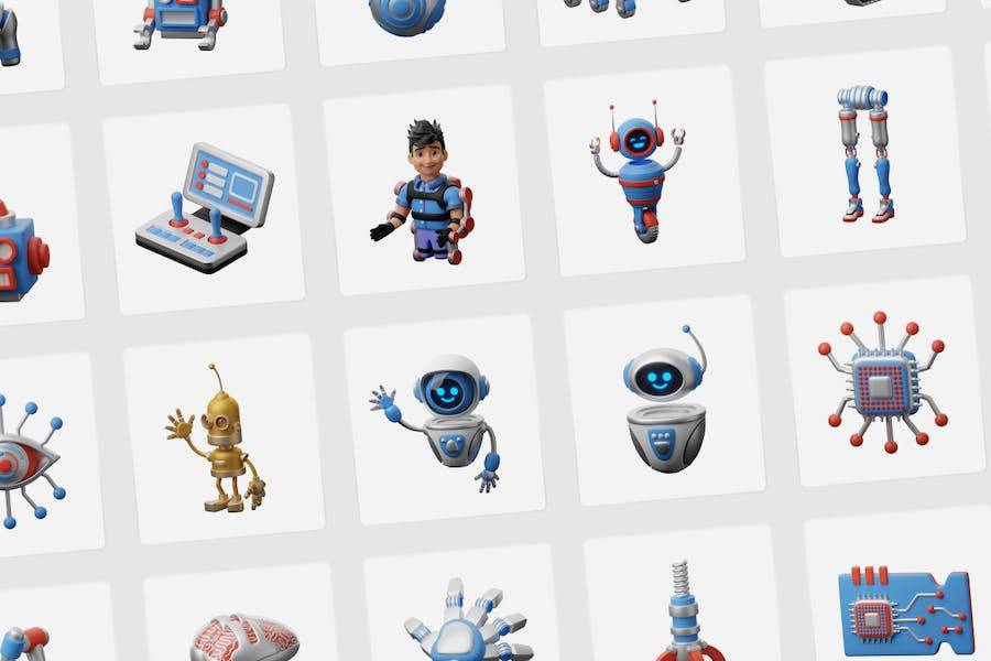 30款未来智能蒸汽朋克机器人3D图标Icons设计素材 3D Robot Icons_img_3