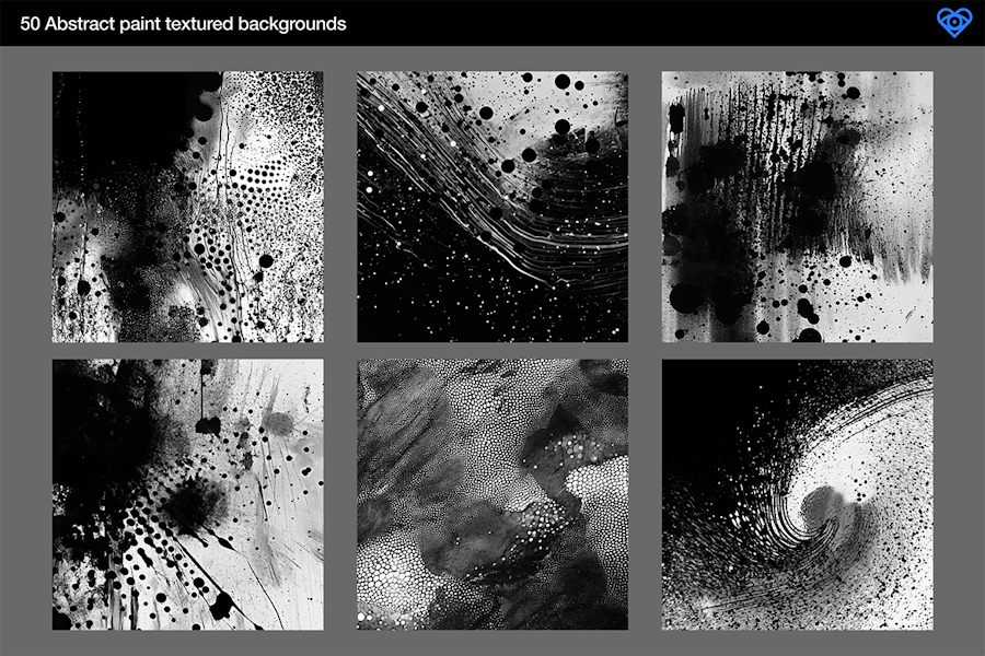 50款高清油漆墨水粗糙肮脏抽象艺术背景图片设计素材包 50 Abstract Black and White Textures - —