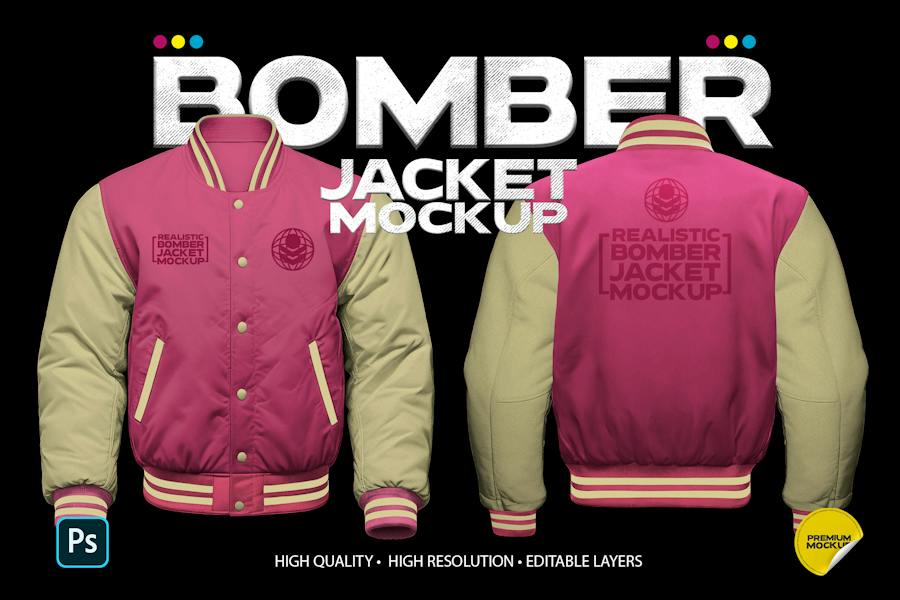 逼真男士夹克衫外套服装上衣印花图案设计效果图PSD样机模板 Realistic Bomber Jacket Mockup Vol. 02 - —