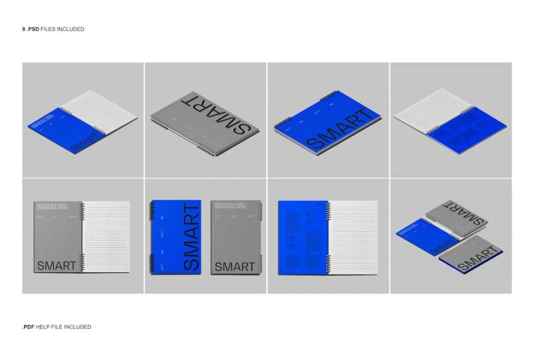 8款高级质感办公文具螺旋笔记本记事本封面设计展示效果图PSD样机模板 Notebook Mockup Set - —
