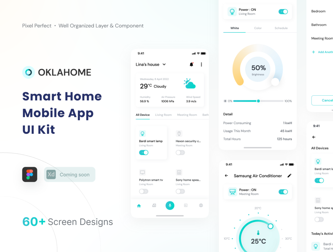 60+屏智能家居移动应用APP软件界面设计Figma模板套件 Oklahome - Smarthome Mobile App UI Kit_img_1