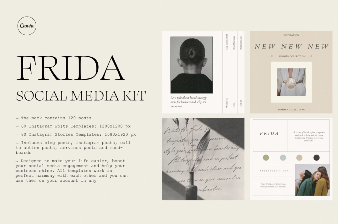 120组INS风公众号推文品牌推广电商海报设计Canva模板设计素材 Frida Social Media Marketing Kit - —