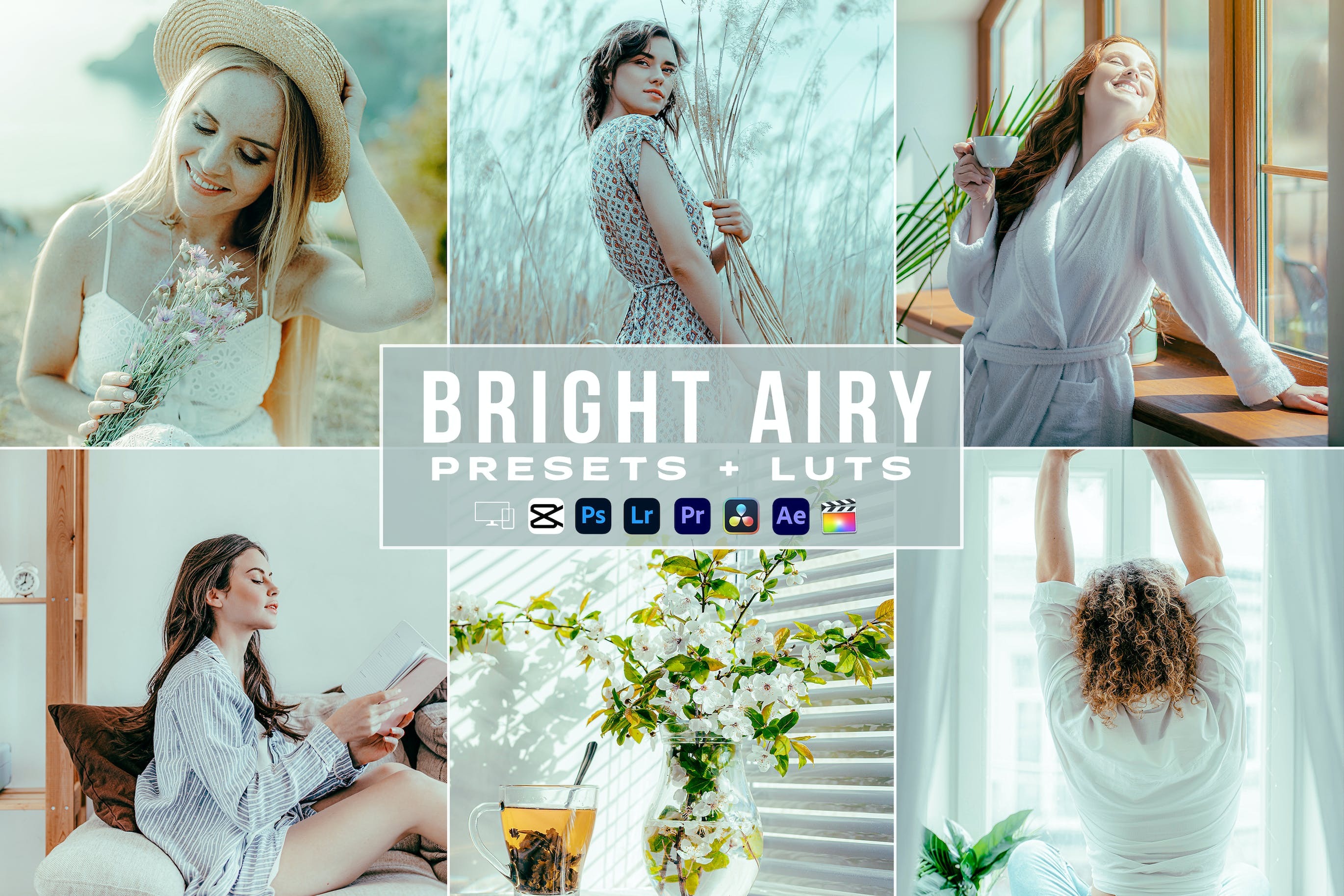 明亮梦幻宁静博主旅行摄影照片调色LR预设包 Bright Airy Video Luts Presets Mobile Desctop - —