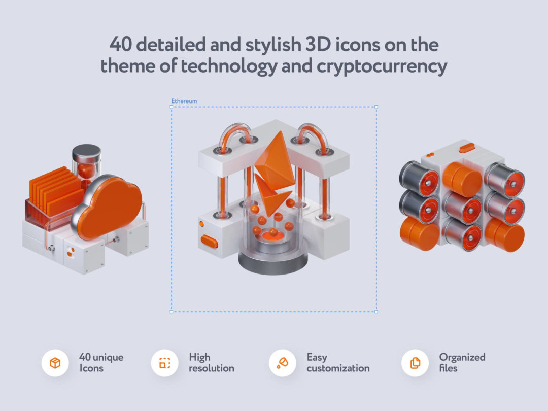 40款未来元世界机器人加密货币科技金融抽象艺术3D插图图标Icons设计素材 Quory Technology 3D Icons_img_3
