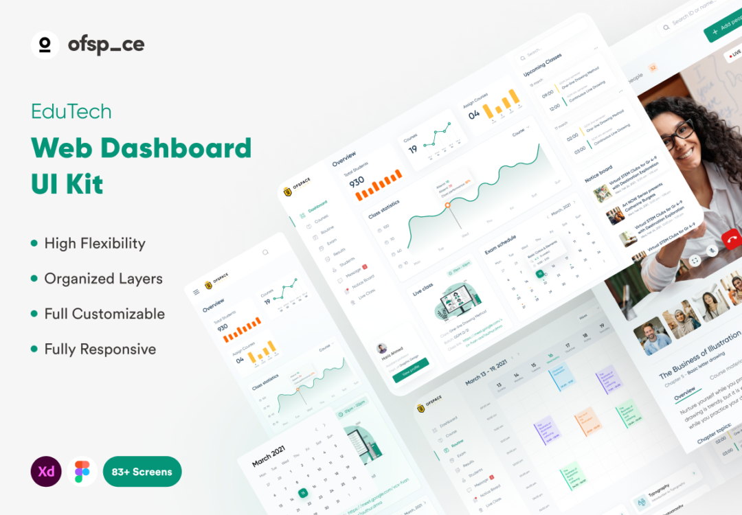 83+屏在线教学学习教育课程网站WEB界面设计FIG&XD模板套件 EduTech - Online Learning Platform UI Kit_img_3
