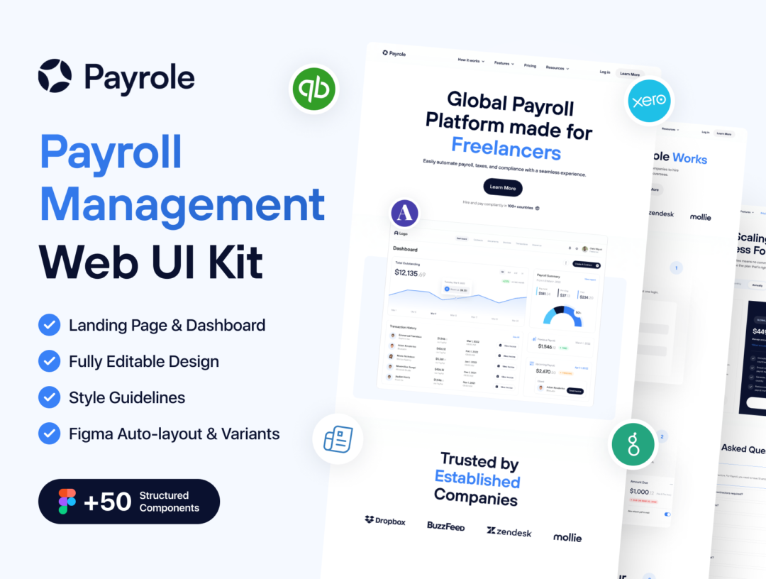 20+屏人力资源薪资管理仪表盘登陆界面设计Figma模板套件 Payrole - Payroll Management Web UI Kit_img_3