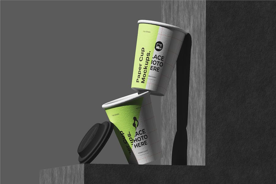 时尚一次外卖咖啡纸杯设计展示贴图PSD样机模板素材 Papercup Mockup_img_3