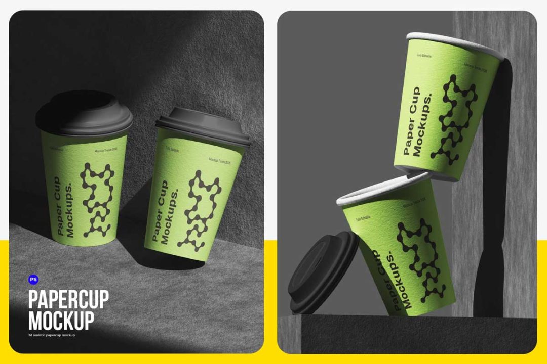 时尚一次外卖咖啡纸杯设计展示贴图PSD样机模板素材 Papercup Mockup_img_3