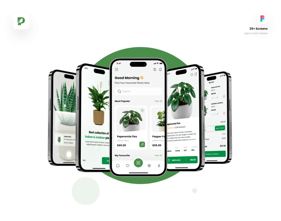 35+屏绿色植物花卉在线购买交易商城APP界面设计Figma模板套件 Plant App UI Kit_img_3