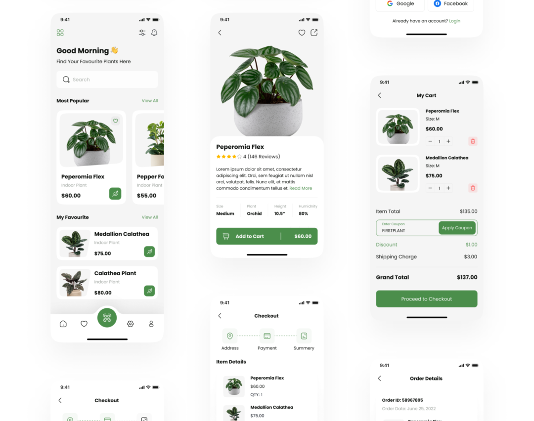 35+屏绿色植物花卉在线购买交易商城APP界面设计Figma模板套件 Plant App UI Kit_img_3