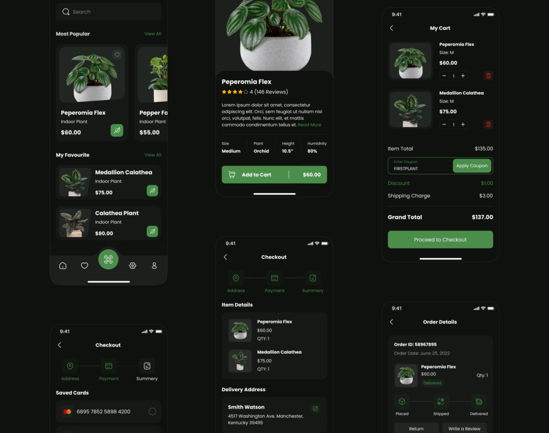 35+屏绿色植物花卉在线购买交易商城APP界面设计Figma模板套件 Plant App UI Kit_img_3