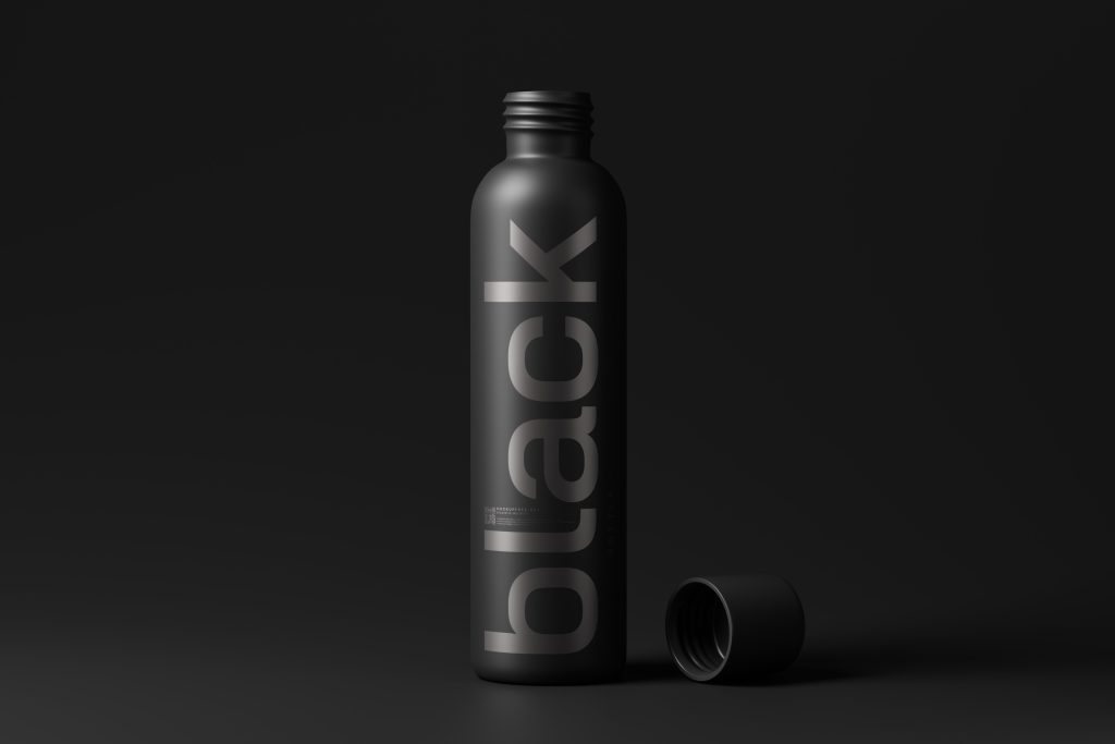 10款暗黑哑光化妆品塑料包装瓶设计展示效果图PSD样机模板 Tall Black Plastic Cosmetic Bottle Mockups_img_3