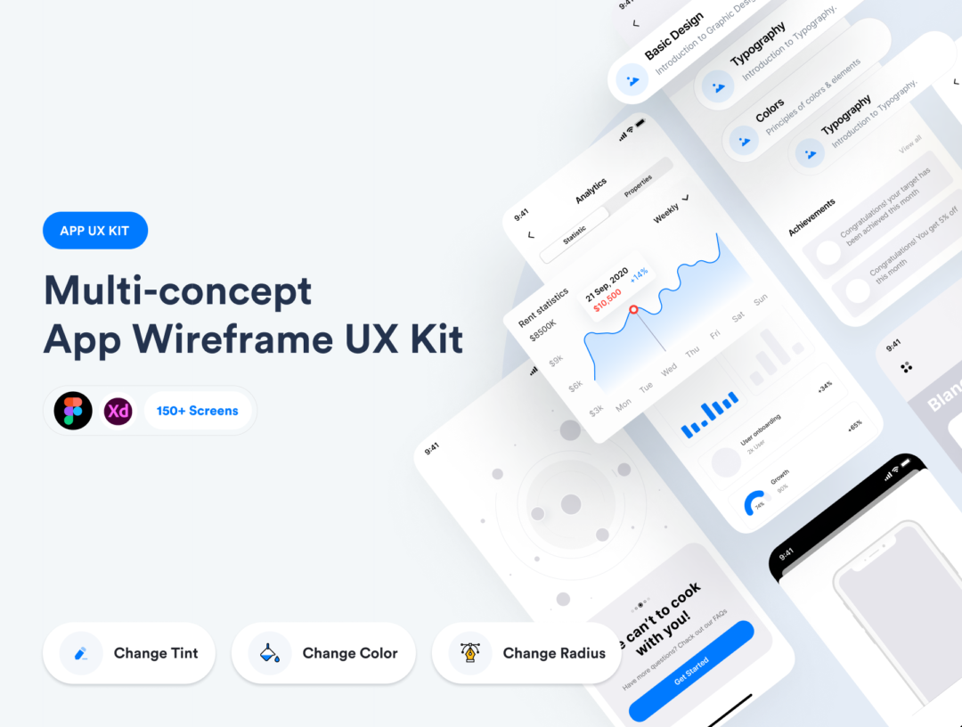 150+屏多用途APP界面设计线框图UX套件素材 Multi-concept App Wireframe UX Kit_img_3