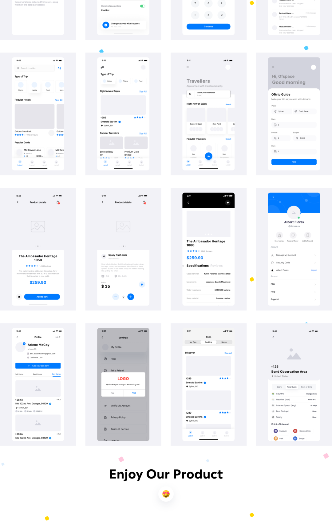 150+屏多用途APP界面设计线框图UX套件素材 Multi-concept App Wireframe UX Kit_img_3