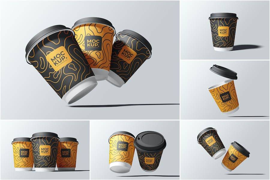 6款时尚一次外卖咖啡纸杯设计展示效果图PSD样机模板 Drink Cup Mockup_img_3