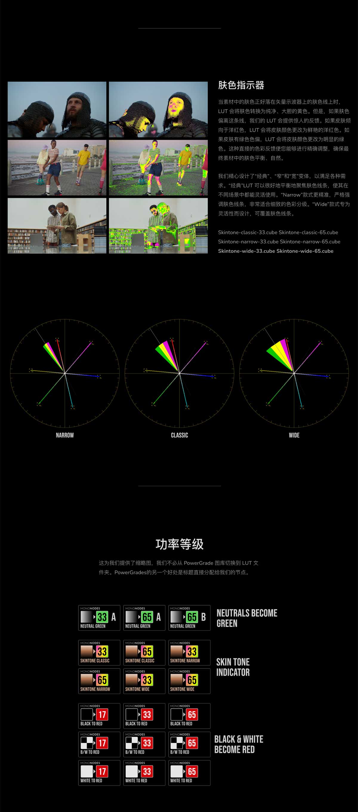 18组高光暗部肤色颜色分级校正检查假色LUT+达芬奇调色节点 Mononodes - UTILITY LUTS_img_2